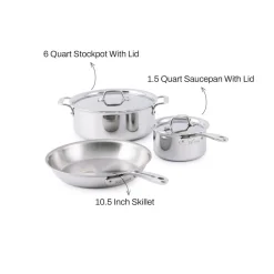 All-Clad D3 Everyday Stainless 3-Ply Bonded Cookware, 5 Piece Set |