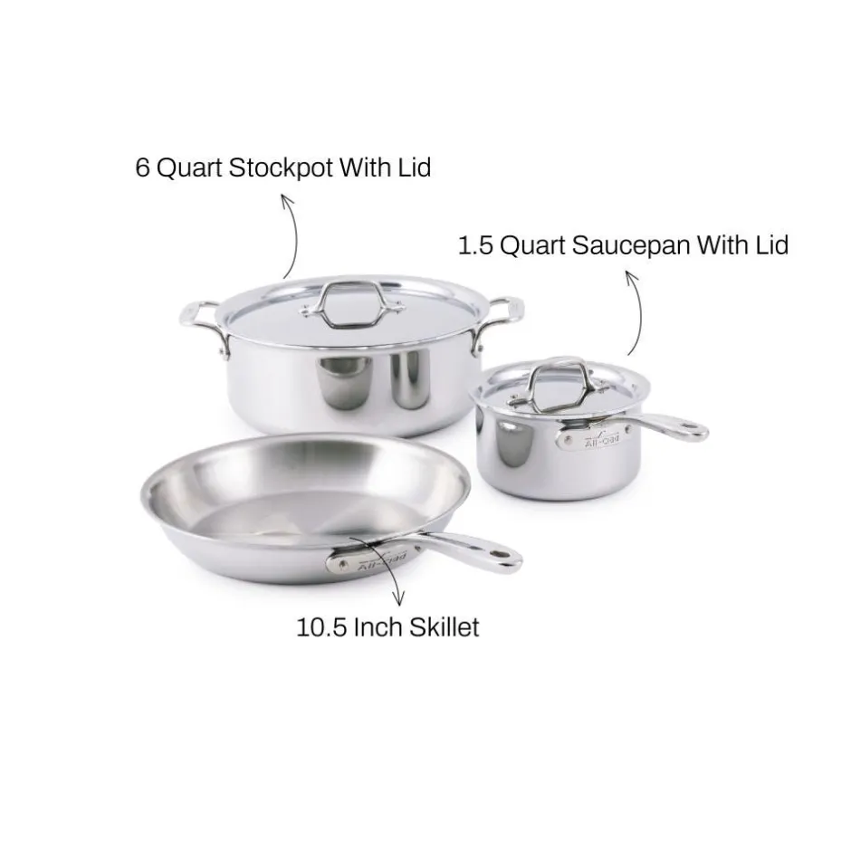 All-Clad D3 Everyday Stainless 3-Ply Bonded Cookware, 5 Piece Set |