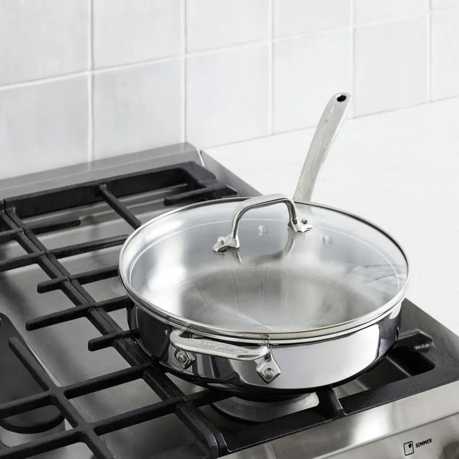 All-Clad D3 Stainless Everyday 3-ply Bonded Cookware, Sauté Pan with Glass lid, 3 quart