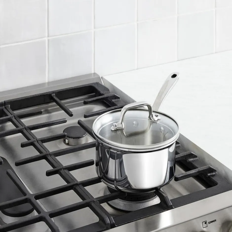 All-Clad D3 Stainless Everyday 3-ply Bonded Cookware, Sauce Pan with Glass lid, 1.5 quart