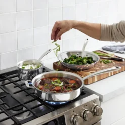 All-Clad D3 Stainless Everyday 3-ply Bonded Cookware, Sauté Pan with Glass lid, 3 quart