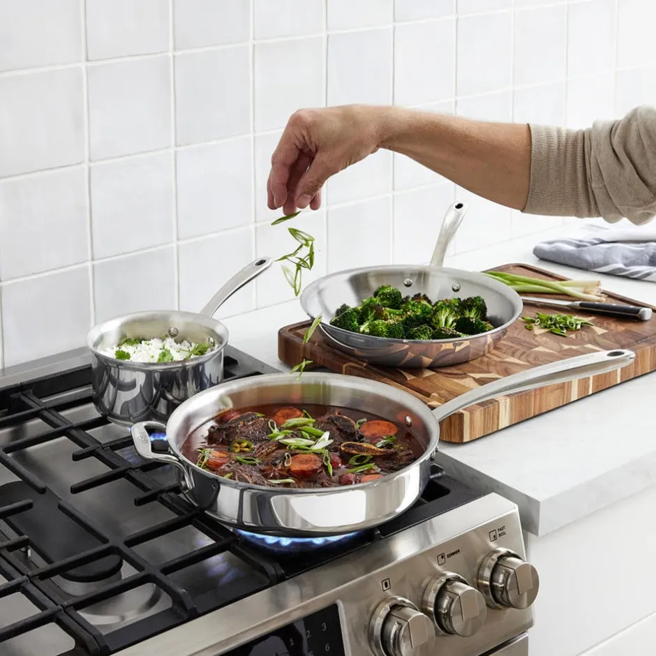 All-Clad D3 Stainless Everyday 3-ply Bonded Cookware, Sauté Pan with Glass lid, 3 quart