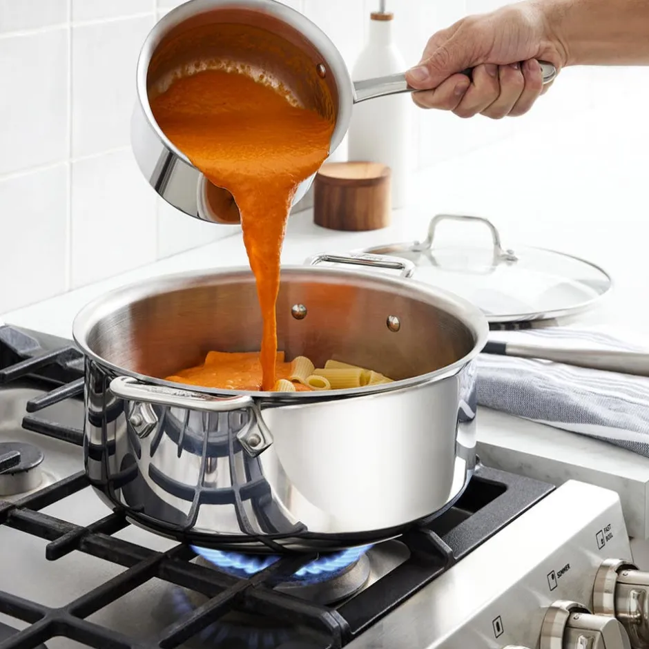 All-Clad D3 Stainless Everyday 3-ply Bonded Cookware, Sauce Pan with Glass lid, 1.5 quart