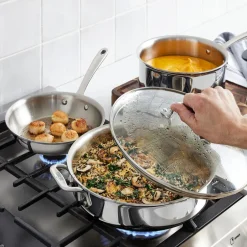 All-Clad D3 Stainless Everyday 3-ply Bonded Cookware, Sauté Pan with Glass lid, 3 quart