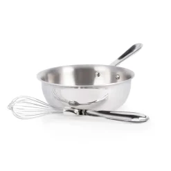 All-Clad D3 Stainless 3-ply Bonded Cookware, Saucier with Whisk, 2 quart