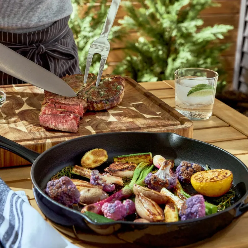All-Clad Enameled Cast Iron 12 inch Skillet with Lid & 5 piece BBQ Tool Set