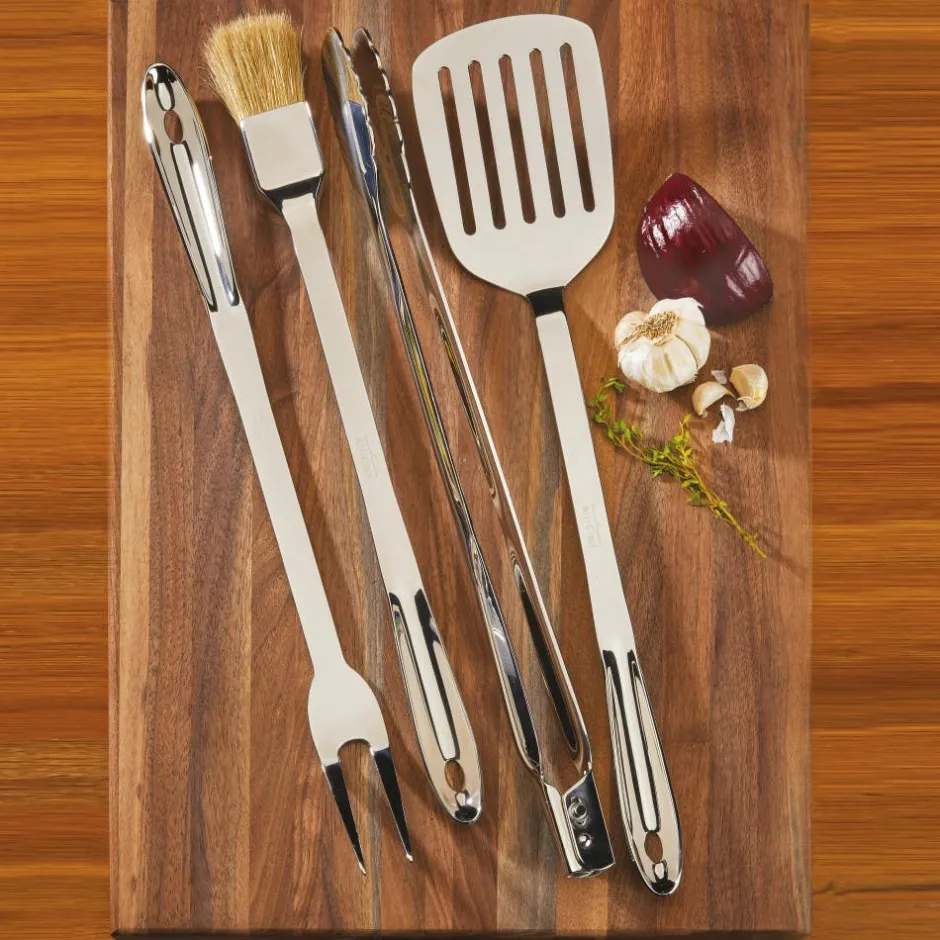All-Clad Enameled Cast Iron 12 inch Skillet with Lid & 5 piece BBQ Tool Set