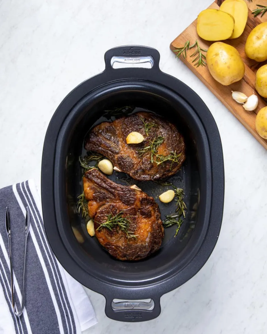 All-Clad Gourmet Plus Stainless Steel 7-in-1 Slow Cooker; Nonstick Ceramic Coating; 7 quart