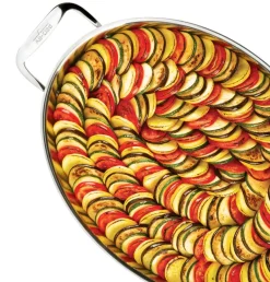 All-Clad 15-Inch Oval Baker with Red Pot Holders / Bake and Serve