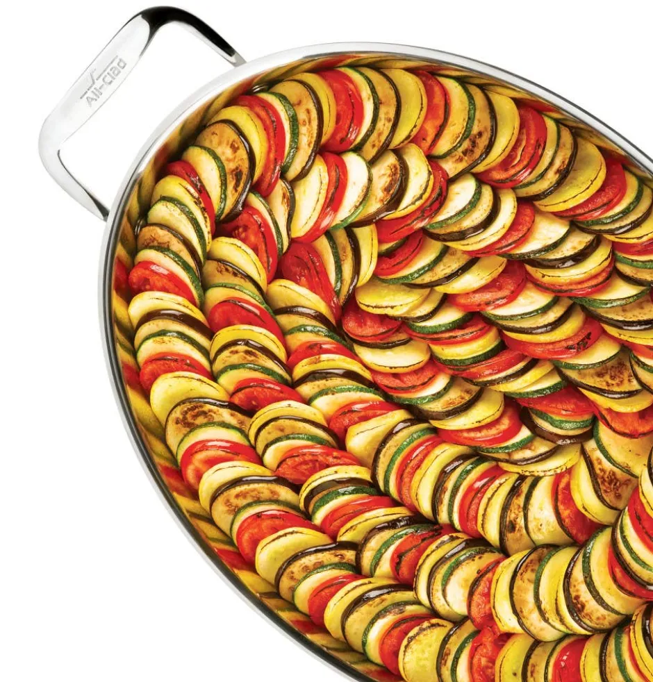 All-Clad 15-Inch Oval Baker with Red Pot Holders / Bake and Serve