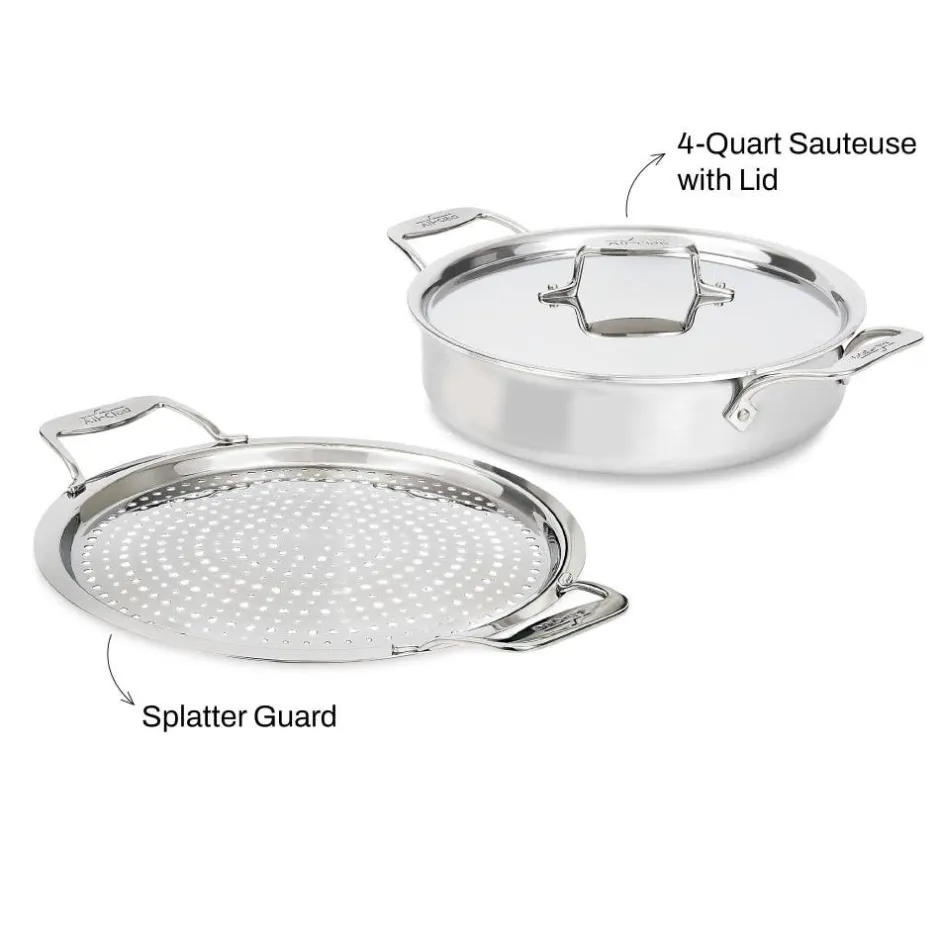 All-Clad 4-Quart sauteuse with Splatter Guard / D5 Brushed Stainless Versatility